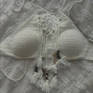 White Crochet Halter Bralette